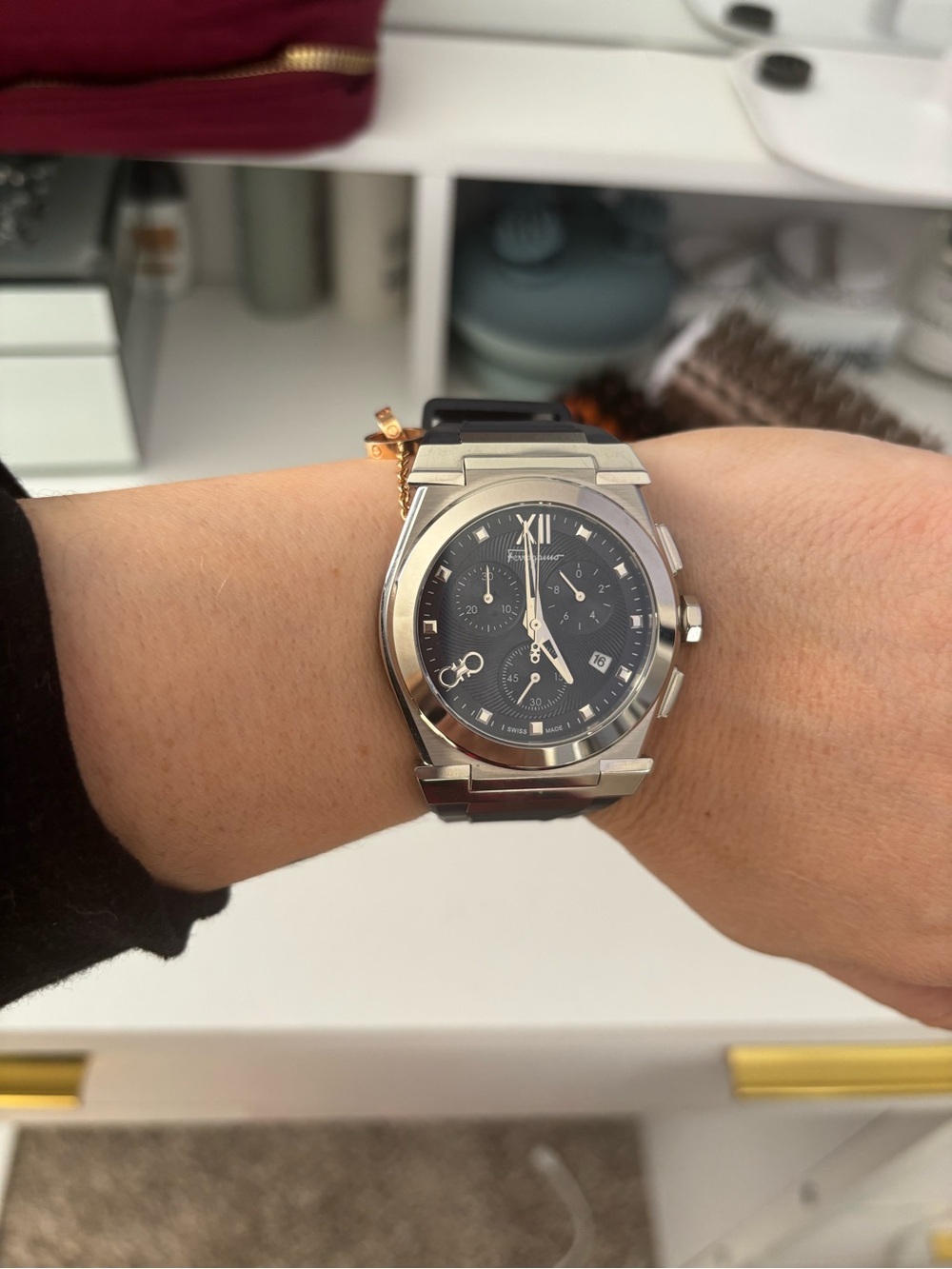 Men's Salvatore Ferragamo  Stainless Steel Blue Dial Chronograph Watch
